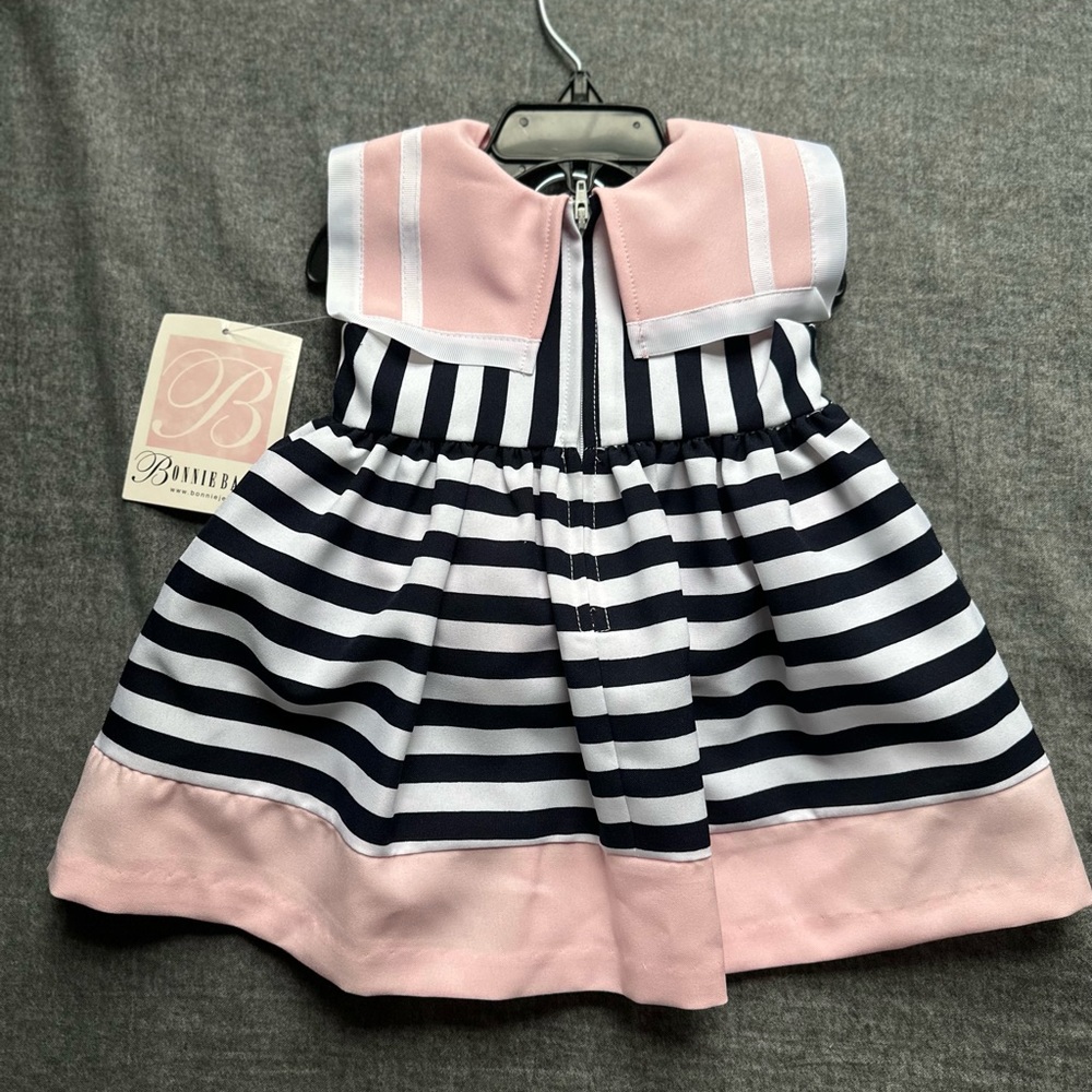 BNWT SAILOR NAUTICAL BABY DRESS PINK WHITE AND NAVY 3-6 months - Picture 2 of 3